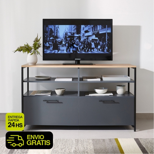 Rack de TV Silcar 140x80x39 Caño Negro Mela Olmo Grafito