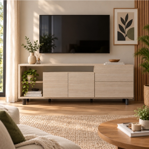 Rack De Tv Platinum 2605 1&period;8 M 2 Cajones 2 Puertas Estantes Gri
