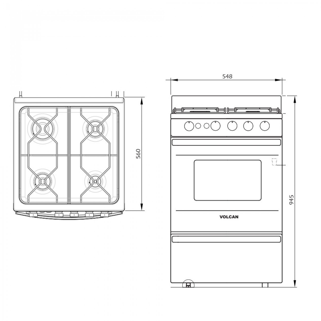 Imagen Cocina Multigas Volcan 87673v 4h 55cm Luz Encendido Inox