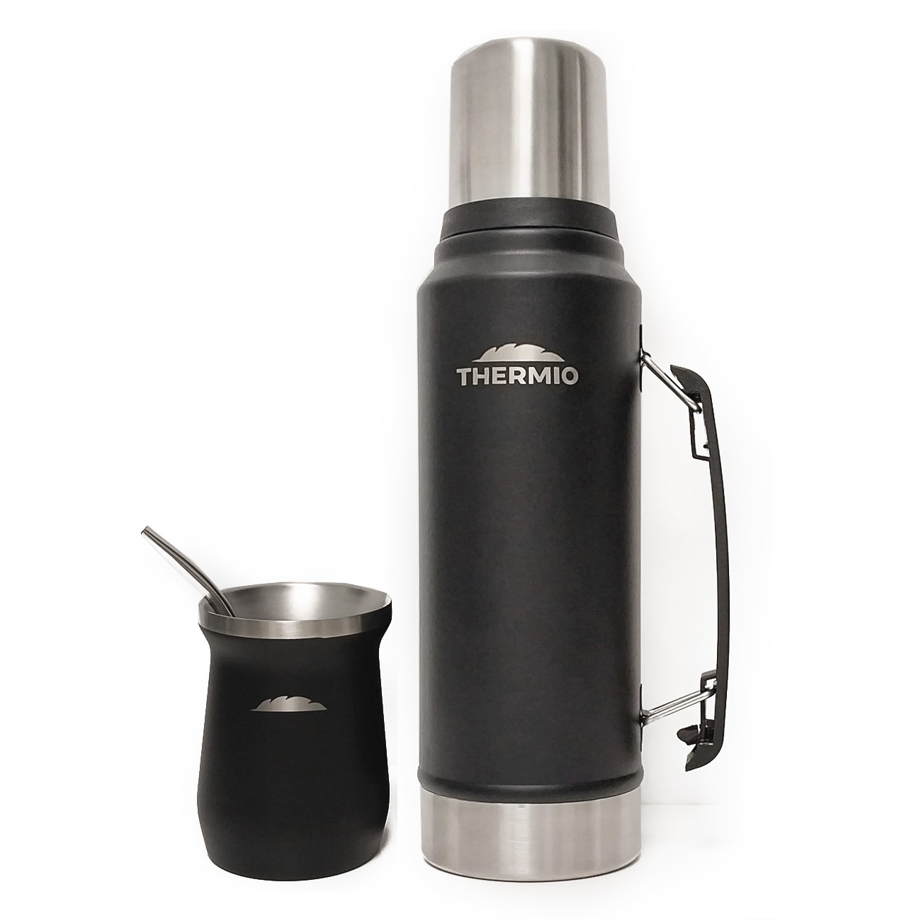 Imagen Combo Termo Thermio Classic 1l + Mate Y Bombilla Acero Negro