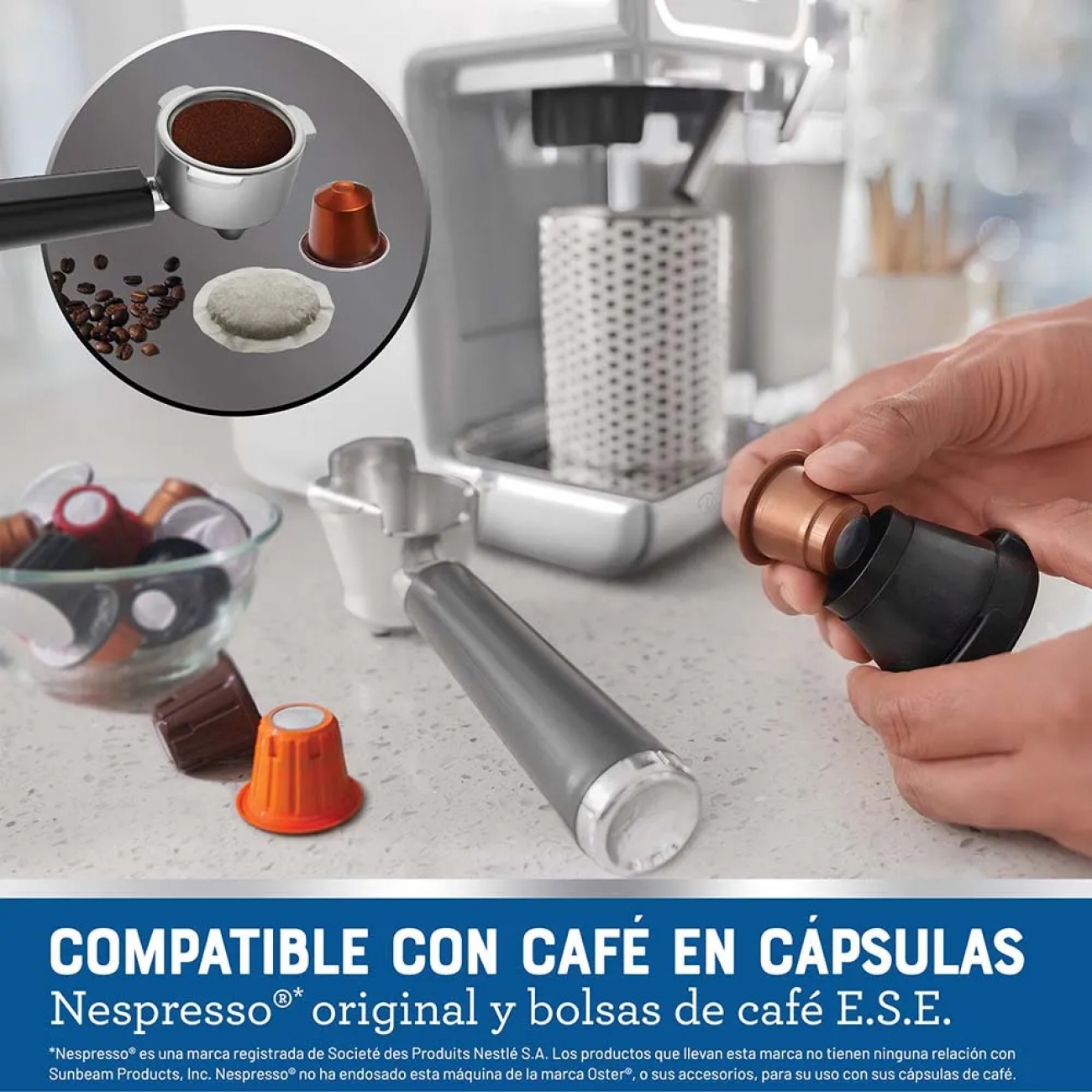 Imagen Cafetera Expreso Oster Bvstem6801 19 Bar Para Cápsulas Blanca