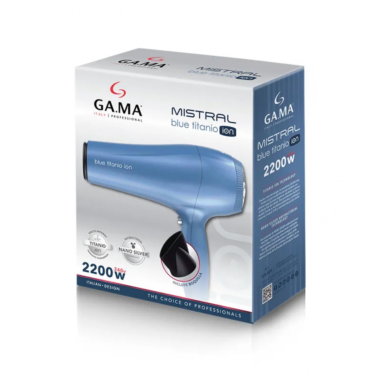 Imagen Secador De Pelo Gama Mistral Blue Titanium 2300w Nano Silver