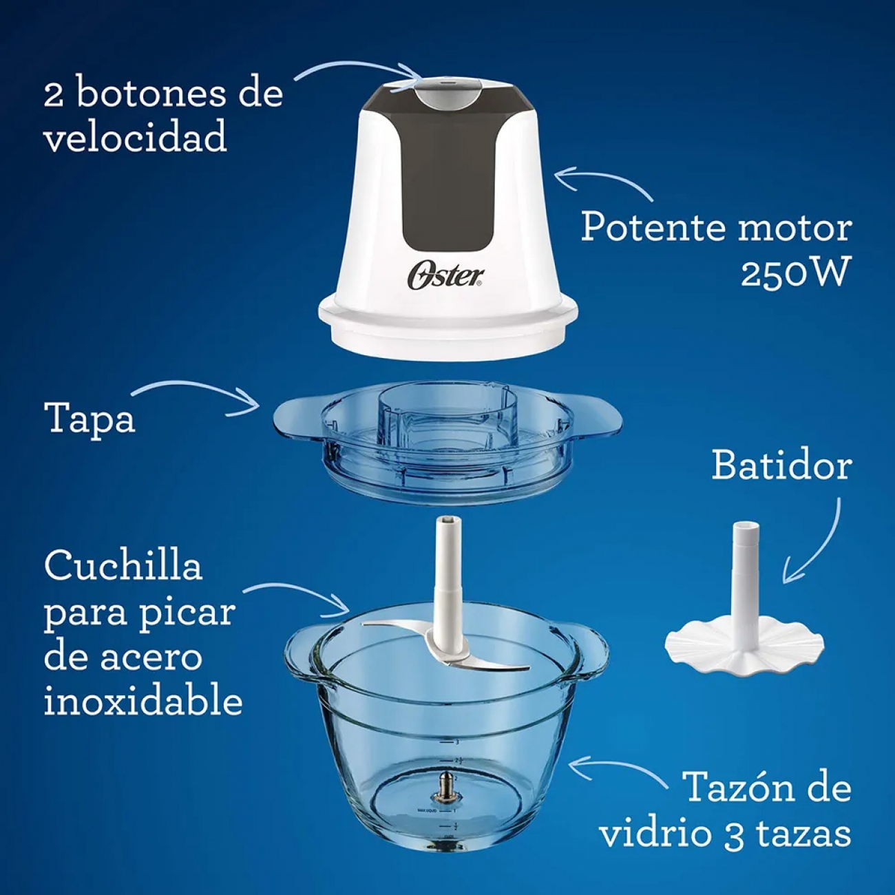 Imagen Picadora De Alimentos Oster Fpstfp3340 250w Vidrio