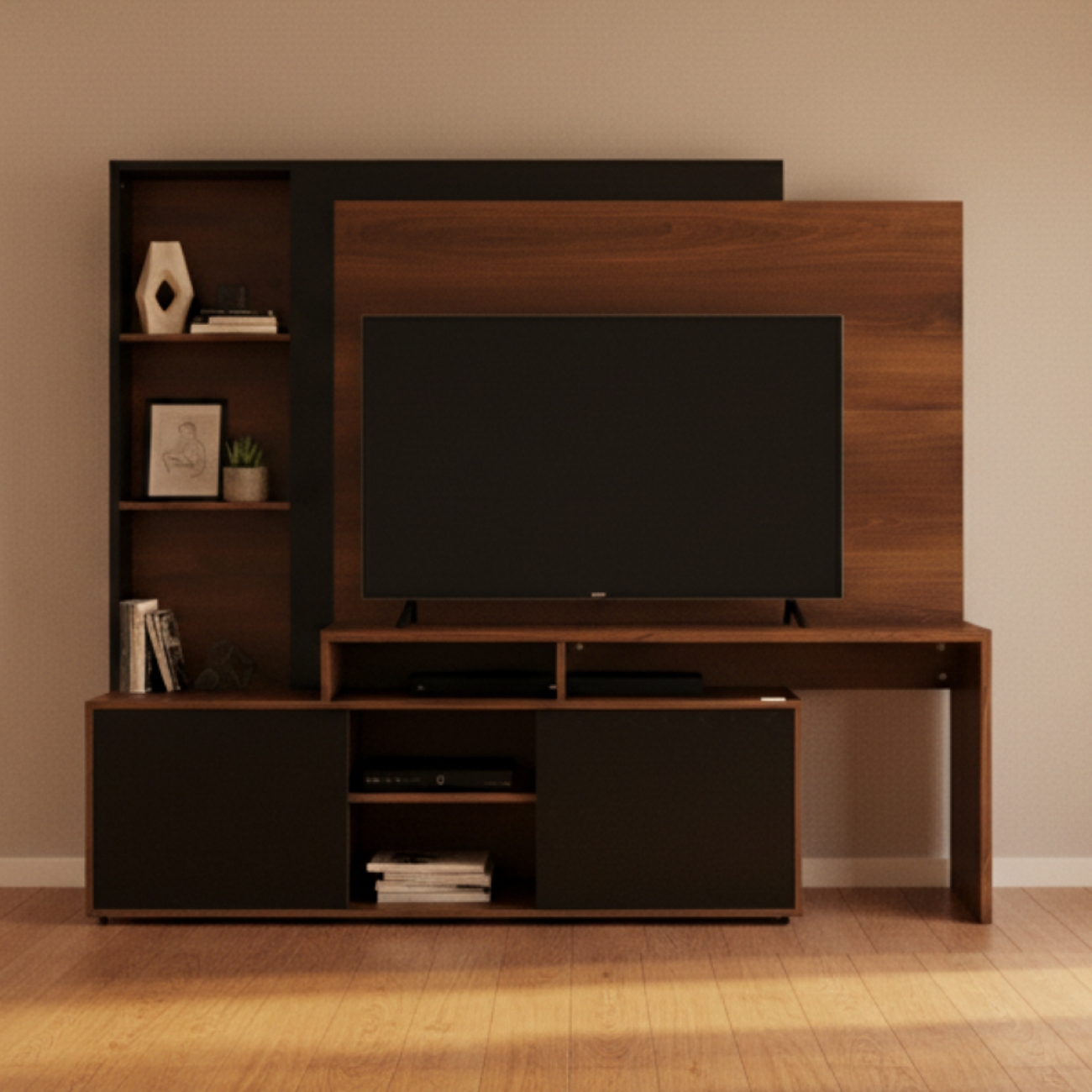 Imagen Modular Rack Platinum 558 Hasta Tv 60" 1&comma;92m Roble Con Negro