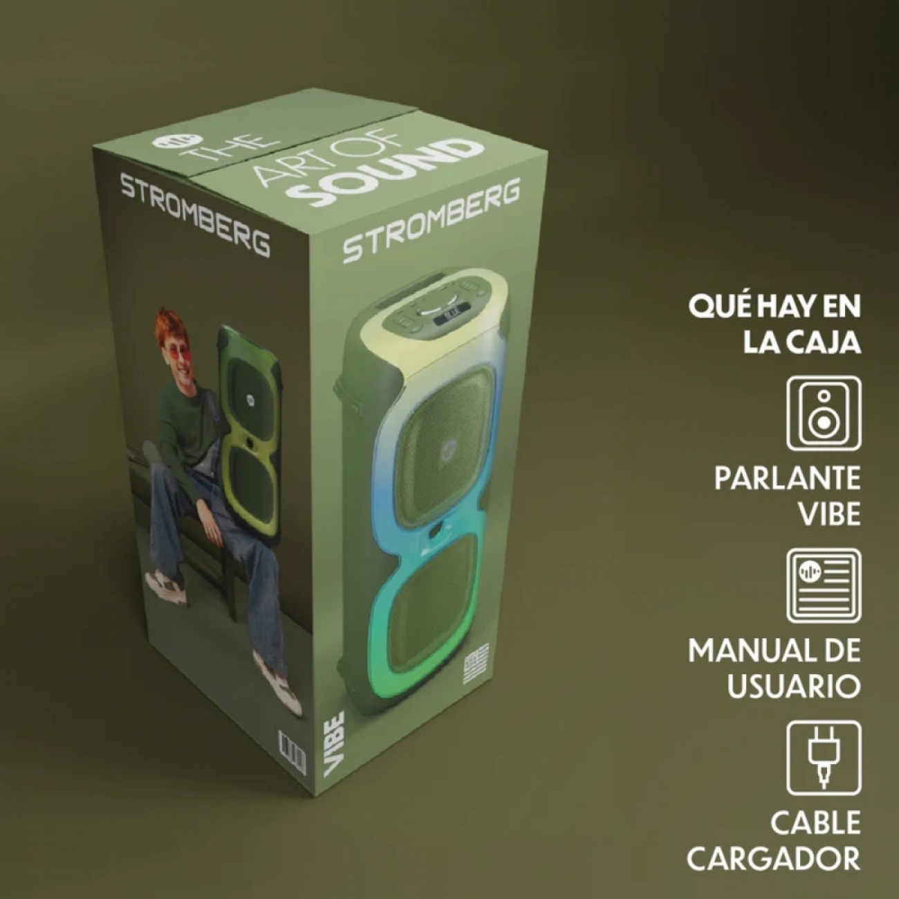 Imagen Torre De Sonido Stromberg 80w Vibe Green Eq Digital Bt